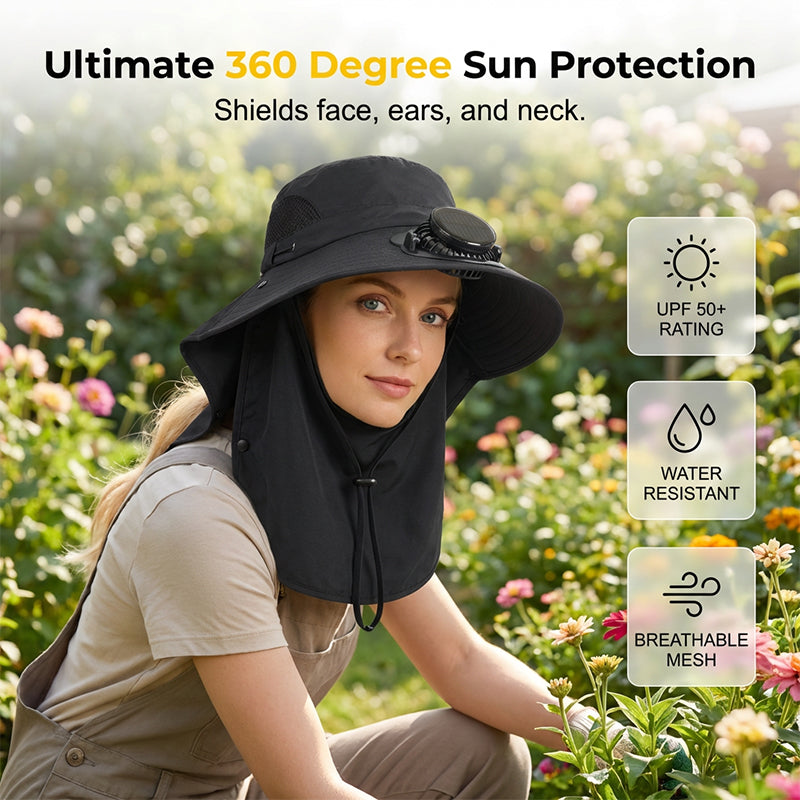 Solar-Powered Wide-Brim Shade Fan Hat