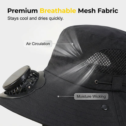 Solar-Powered Wide-Brim Shade Fan Hat