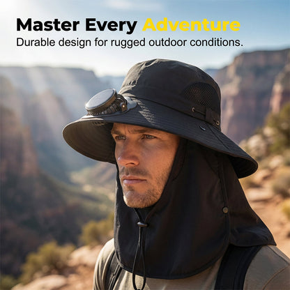 Solar-Powered Wide-Brim Shade Fan Hat