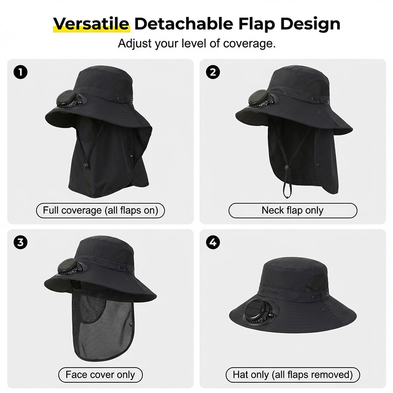 Solar-Powered Wide-Brim Shade Fan Hat