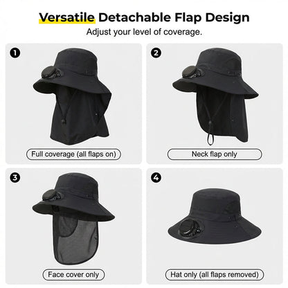 Solar-Powered Wide-Brim Shade Fan Hat