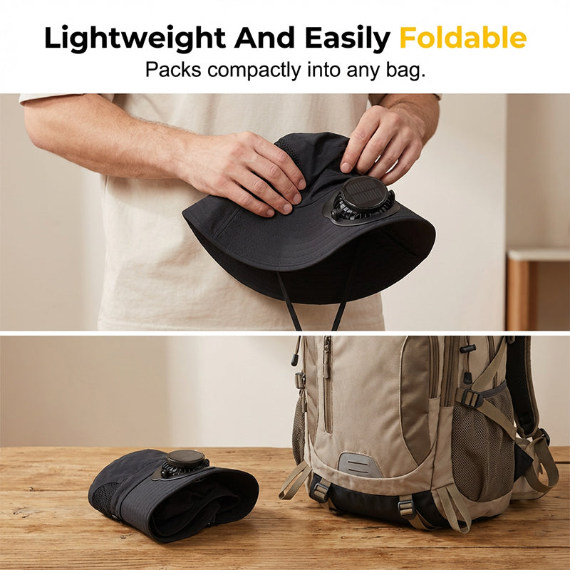 Solar-Powered Wide-Brim Shade Fan Hat