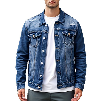🧥 50% OFF NOW! 👖 Men's Casual Vintage-Wash Distressed Denim Jacket – Timeless Design, Durable Fabric & Functional Pockets ✨