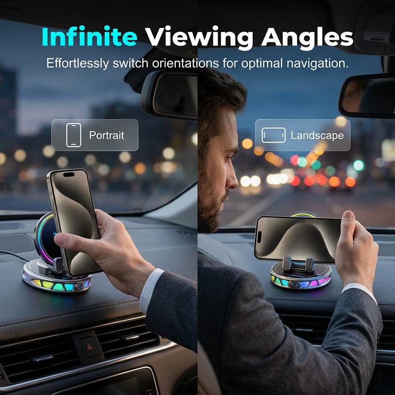 RGB Electric Car Phone Mount with Wireless Charging