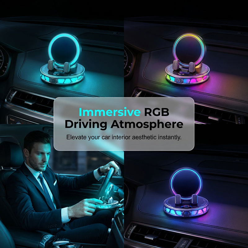 RGB Electric Car Phone Mount with Wireless Charging