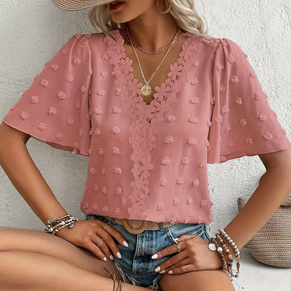 📢📢50% OFF !! ⏰Women's Jacquard V-Neck Butterfly Sleeve Top