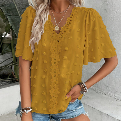 📢📢50% OFF !! ⏰Women's Jacquard V-Neck Butterfly Sleeve Top