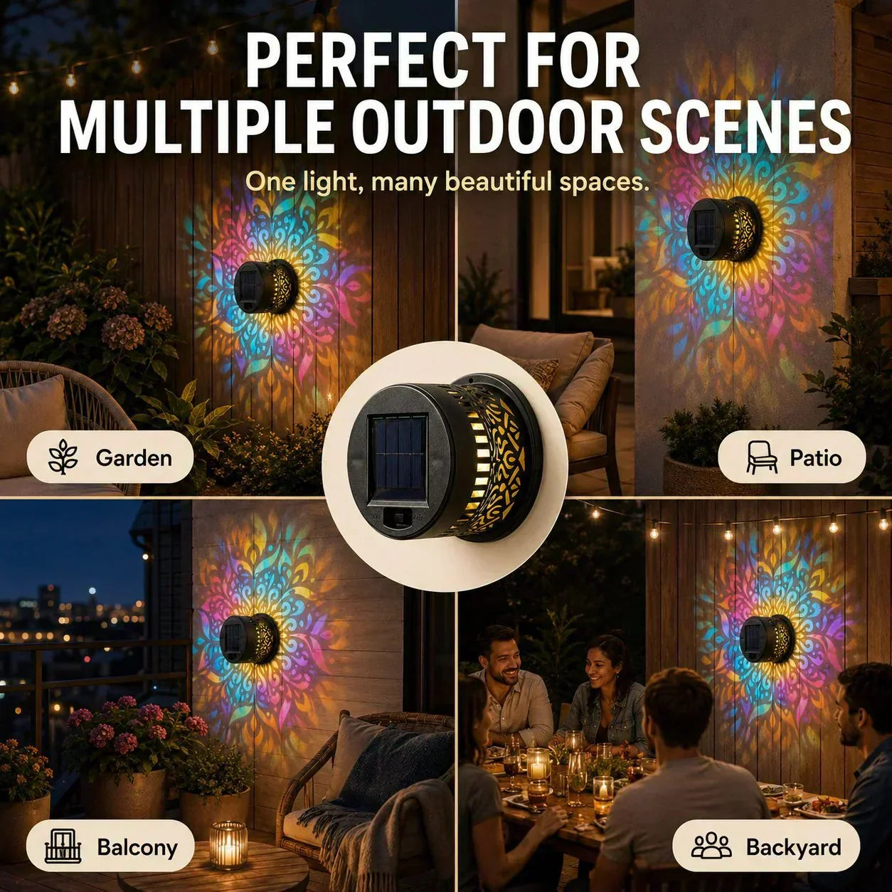 Solar Mandala Light – Stunning Pattern Projection, 2-in-1 Floor & Wall Design & IP65 Waterproof Auto On/Off 🌿
