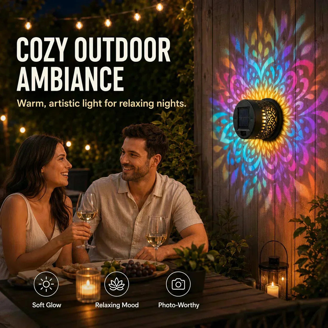 Solar Mandala Light – Stunning Pattern Projection, 2-in-1 Floor & Wall Design & IP65 Waterproof Auto On/Off 🌿