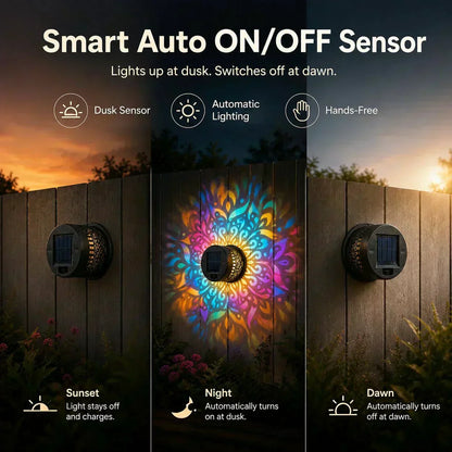 Solar Mandala Light – Stunning Pattern Projection, 2-in-1 Floor & Wall Design & IP65 Waterproof Auto On/Off 🌿