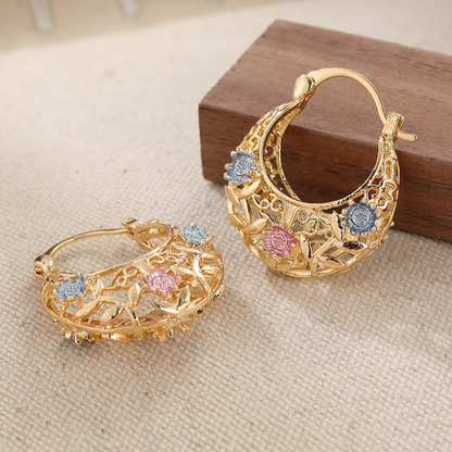 🔥2026 New Arrival 🔥Gold-Plated Crescent Hoop Earrings with Enamel Flowers – Delicate, floral charm & perfect for everyday elegance or gifting 🌸