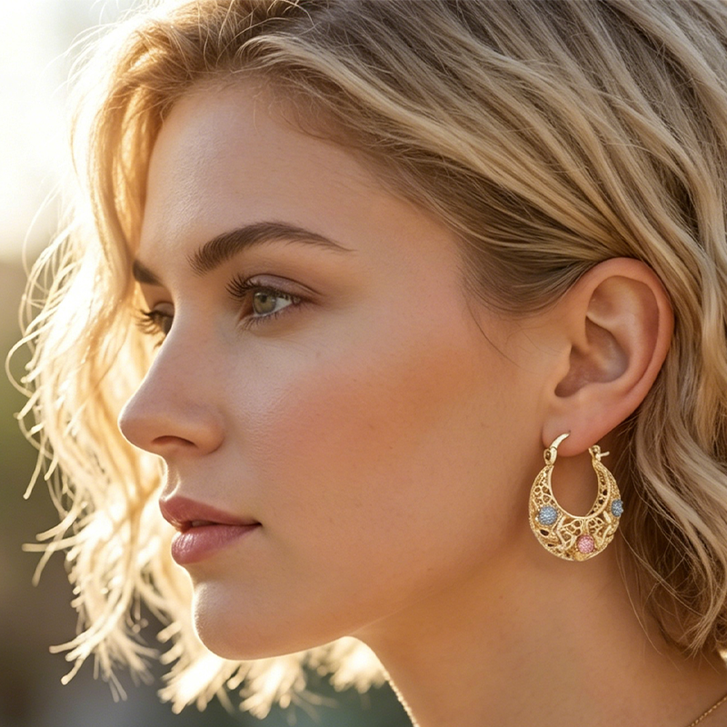 🔥2026 New Arrival 🔥Gold-Plated Crescent Hoop Earrings with Enamel Flowers – Delicate, floral charm & perfect for everyday elegance or gifting 🌸