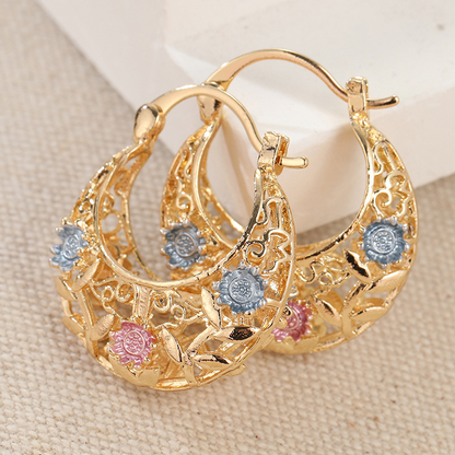 🔥2026 New Arrival 🔥Gold-Plated Crescent Hoop Earrings with Enamel Flowers – Delicate, floral charm & perfect for everyday elegance or gifting 🌸