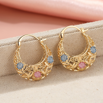🔥2026 New Arrival 🔥Gold-Plated Crescent Hoop Earrings with Enamel Flowers – Delicate, floral charm & perfect for everyday elegance or gifting 🌸