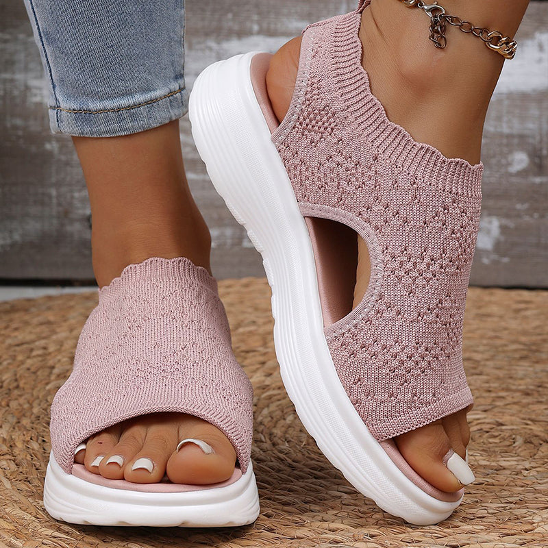 ⏳Time-Limited Special Price: ￡13.99!!🎁Women’s Knit Platform Sandals – Lightweight, Breathable & Arch-Supported 🏝️☁️  Cushioned Memory Foam Footbed • Non-Slip Sole • All-Day Comfort for Summer Walks, Holidays & City Days 🎁🇬🇧
