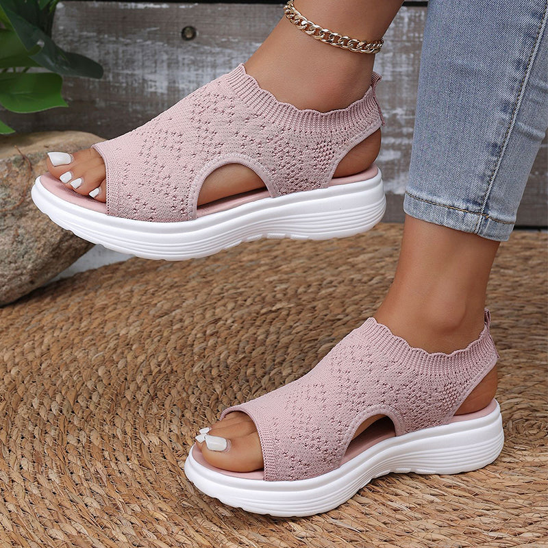 ⏳Time-Limited Special Price: ￡13.99!!🎁Women’s Knit Platform Sandals – Lightweight, Breathable & Arch-Supported 🏝️☁️  Cushioned Memory Foam Footbed • Non-Slip Sole • All-Day Comfort for Summer Walks, Holidays & City Days 🎁🇬🇧