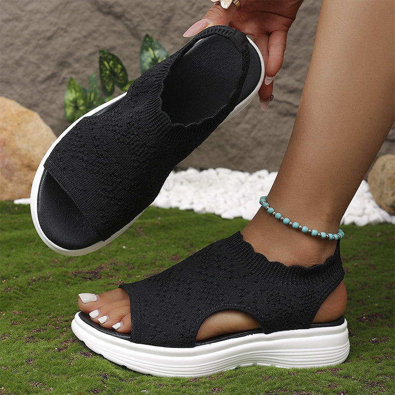 ⏳Time-Limited Special Price: ￡13.99!!🎁Women’s Knit Platform Sandals – Lightweight, Breathable & Arch-Supported 🏝️☁️  Cushioned Memory Foam Footbed • Non-Slip Sole • All-Day Comfort for Summer Walks, Holidays & City Days 🎁🇬🇧