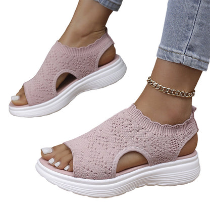 ⏳Time-Limited Special Price: ￡13.99!!🎁Women’s Knit Platform Sandals – Lightweight, Breathable & Arch-Supported 🏝️☁️  Cushioned Memory Foam Footbed • Non-Slip Sole • All-Day Comfort for Summer Walks, Holidays & City Days 🎁🇬🇧
