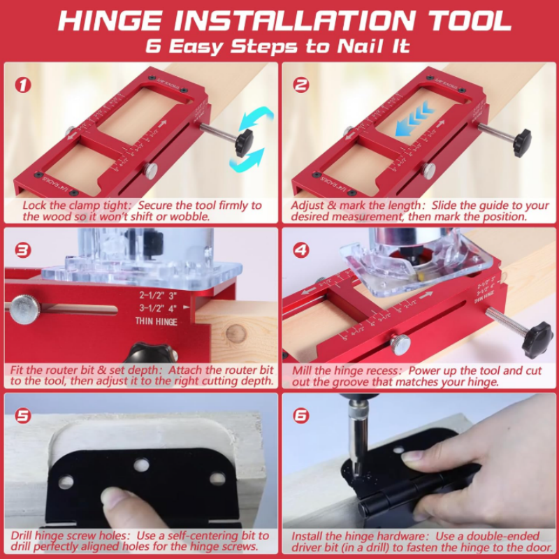 🚪🔧 Adjustable Door Hinge Mortise Jig Kit – Perfect Hinge Recesses Every Time! | Fits All Standard Hinge Sizes – DIY Made Easy 🛠️