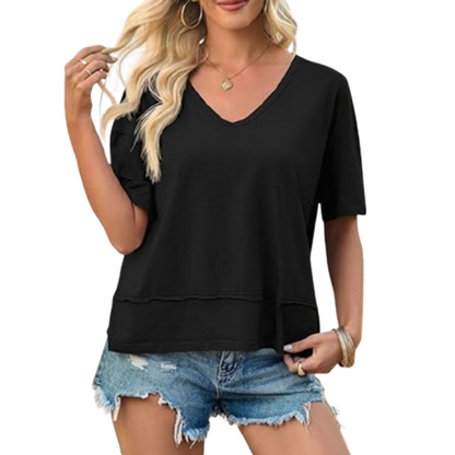 💥2026 Hot Sale 49% OFF👚Women's Half Sleeve V-Neck Top with Patchwork Hem
