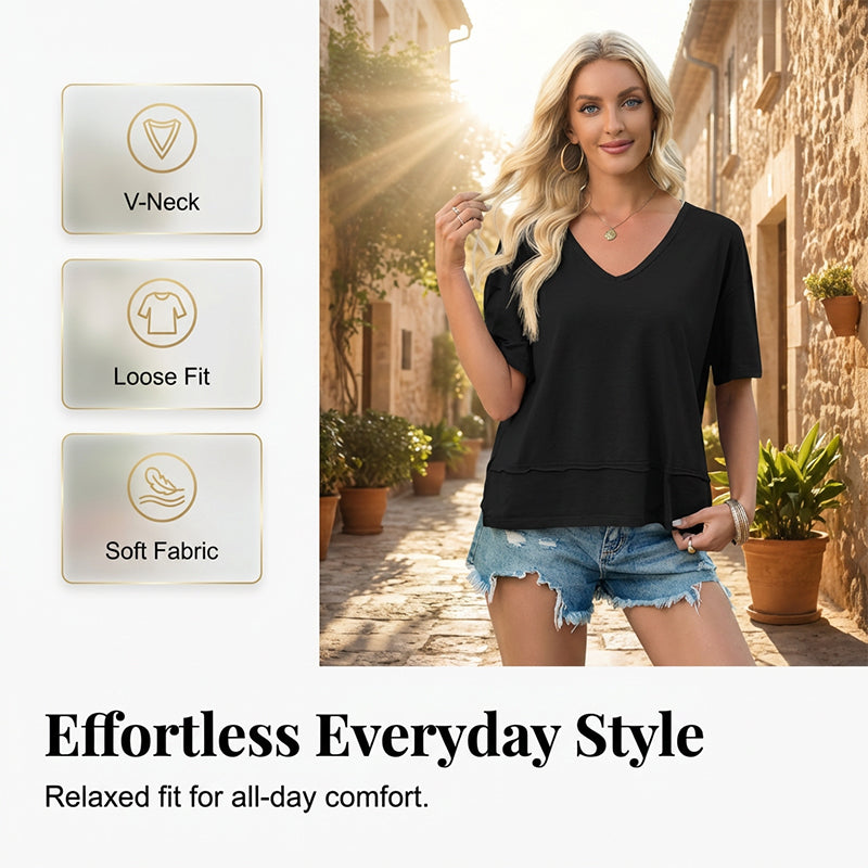 💥2026 Hot Sale 49% OFF👚Women's Half Sleeve V-Neck Top with Patchwork Hem