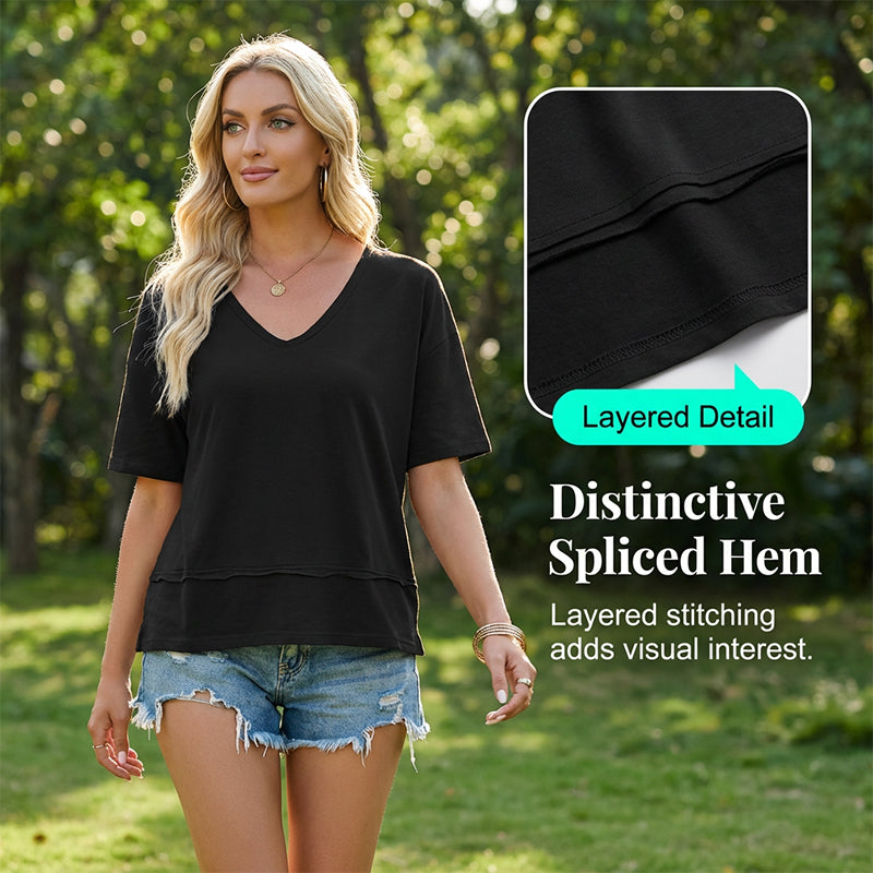 💥2026 Hot Sale 49% OFF👚Women's Half Sleeve V-Neck Top with Patchwork Hem