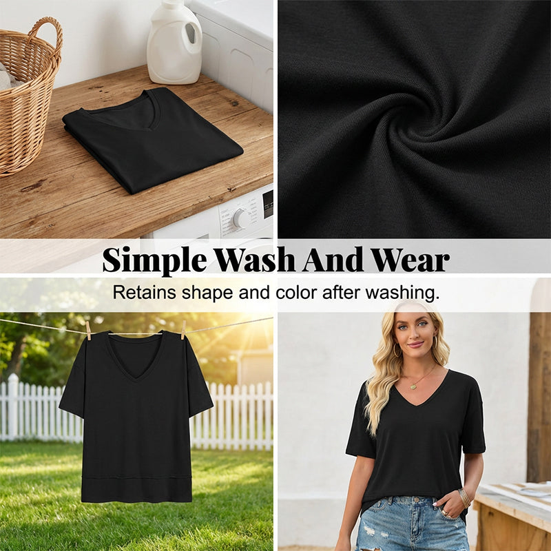 💥2026 Hot Sale 49% OFF👚Women's Half Sleeve V-Neck Top with Patchwork Hem
