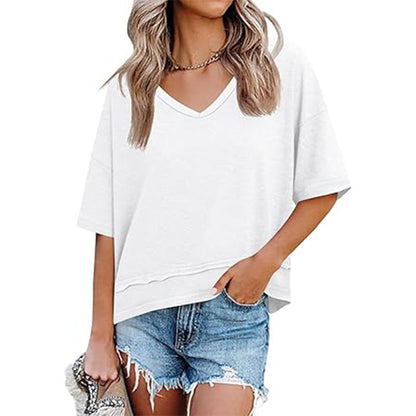 💥2026 Hot Sale 49% OFF👚Women's Half Sleeve V-Neck Top with Patchwork Hem