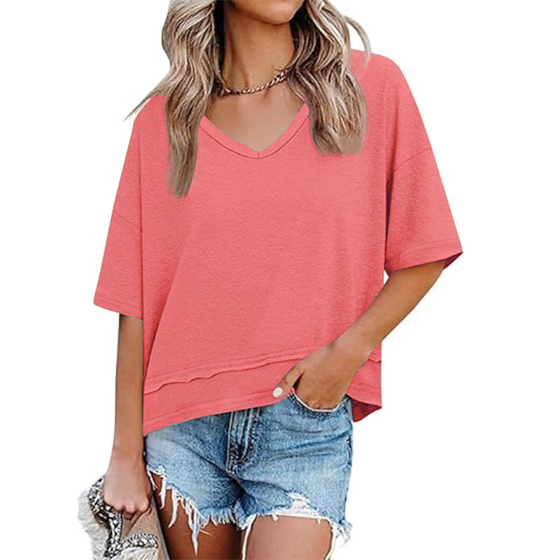💥2026 Hot Sale 49% OFF👚Women's Half Sleeve V-Neck Top with Patchwork Hem