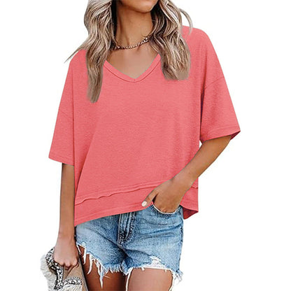 💥2026 Hot Sale 49% OFF👚Women's Half Sleeve V-Neck Top with Patchwork Hem