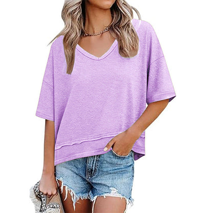 💥2026 Hot Sale 49% OFF👚Women's Half Sleeve V-Neck Top with Patchwork Hem
