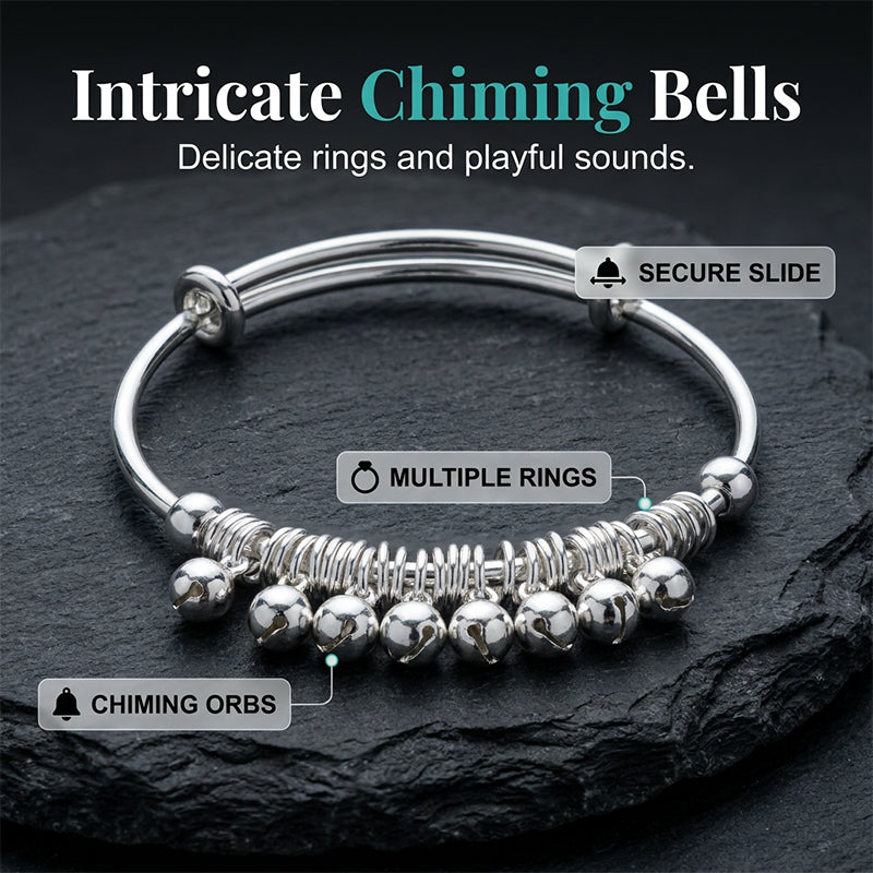 Adjustable Silver Bell Charm Bangle Bracelet