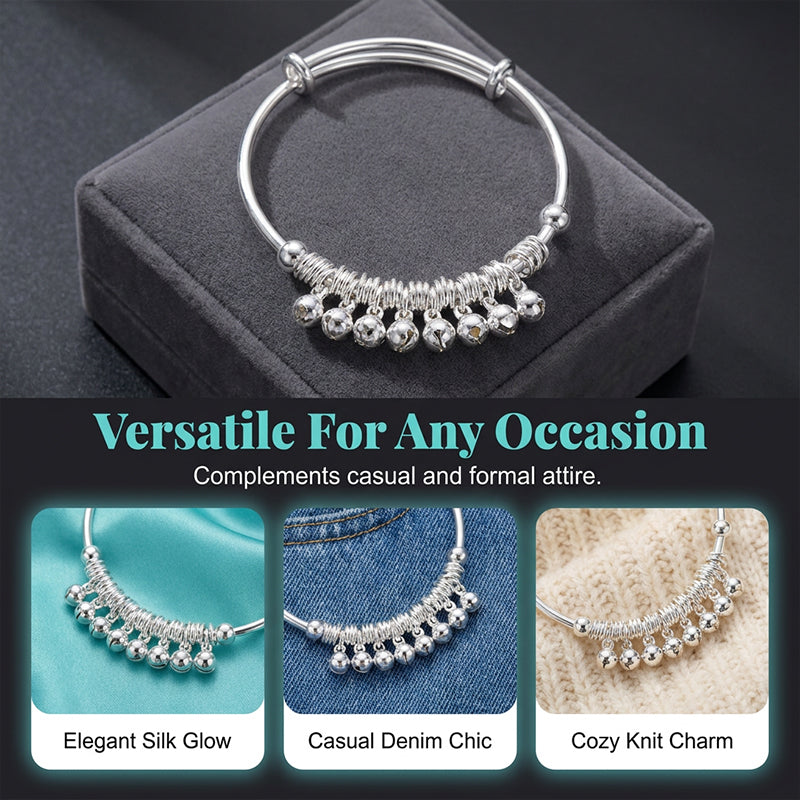 Adjustable Silver Bell Charm Bangle Bracelet