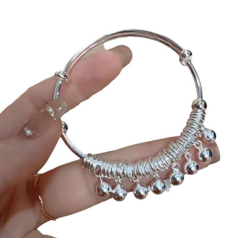 Adjustable Silver Bell Charm Bangle Bracelet