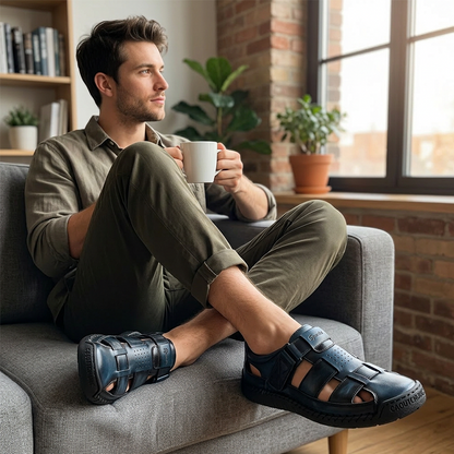 👞 LIMITED-TIME 50% OFF! ✨ Men's Closed-Toe Beach Sandals – Breathable, Cushioned, Hook-and-Loop 🌊