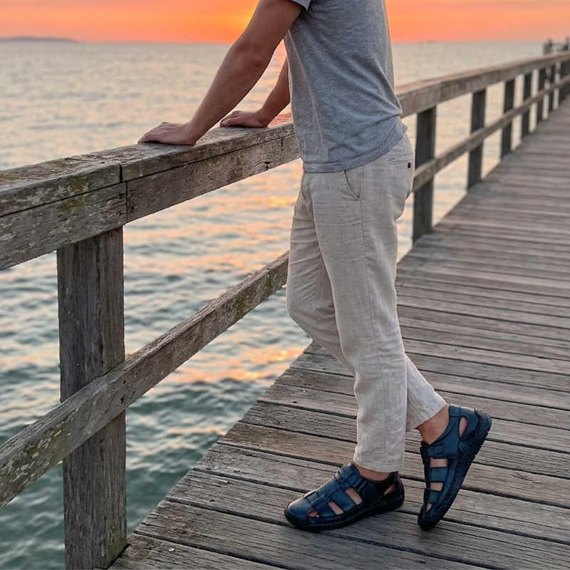👞 LIMITED-TIME 50% OFF! ✨ Men's Closed-Toe Beach Sandals – Breathable, Cushioned, Hook-and-Loop 🌊