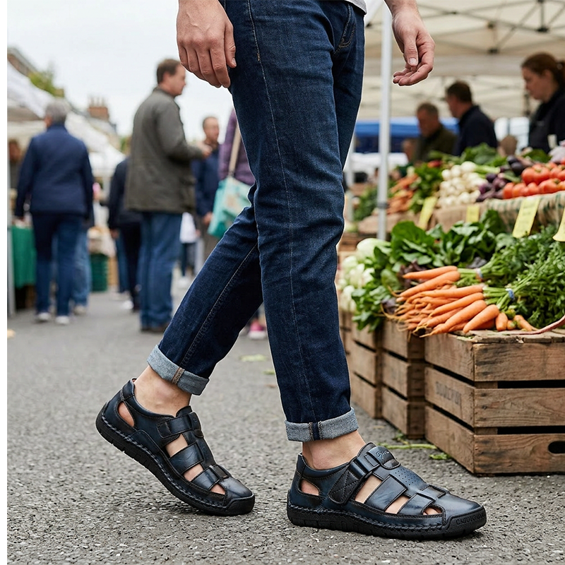 👞 LIMITED-TIME 50% OFF! ✨ Men's Closed-Toe Beach Sandals – Breathable, Cushioned, Hook-and-Loop 🌊
