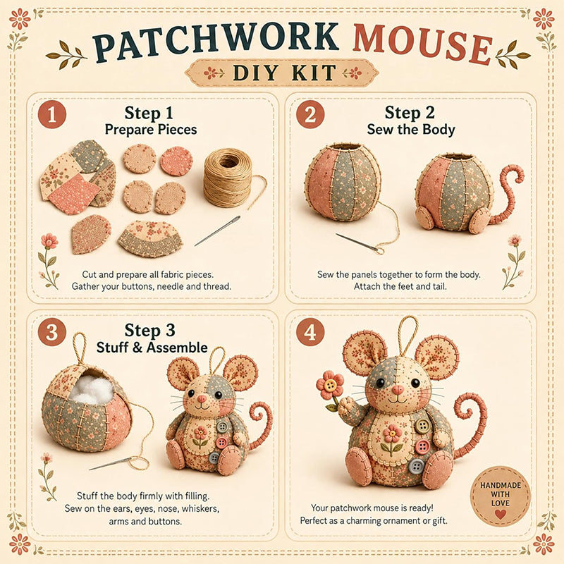 ⏳LIMITED TIME SALE 50% OFF🐭🧵 Patchwork Mouse DIY Kit