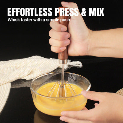 Stainless Steel Semi-Automatic Whisk with Wooden Handle