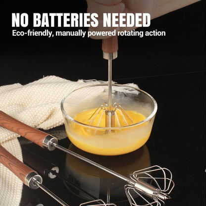 Stainless Steel Semi-Automatic Whisk with Wooden Handle