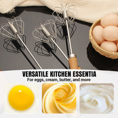 Stainless Steel Semi-Automatic Whisk with Wooden Handle
