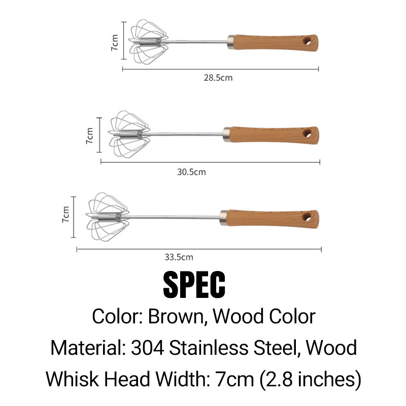 Stainless Steel Semi-Automatic Whisk with Wooden Handle