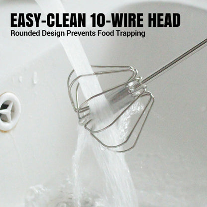 Stainless Steel Semi-Automatic Whisk with Wooden Handle