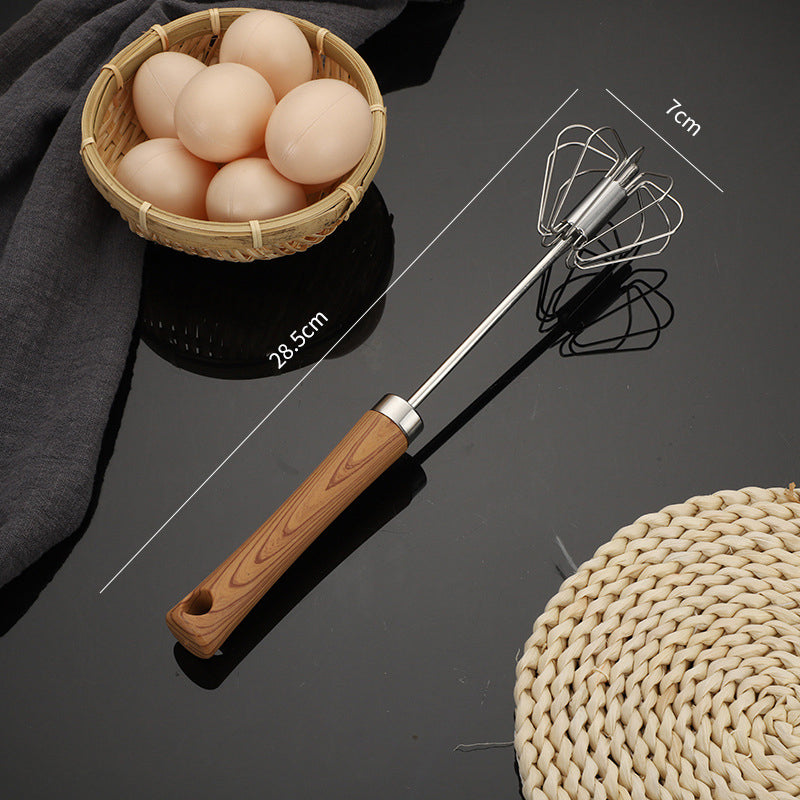 Stainless Steel Semi-Automatic Whisk with Wooden Handle
