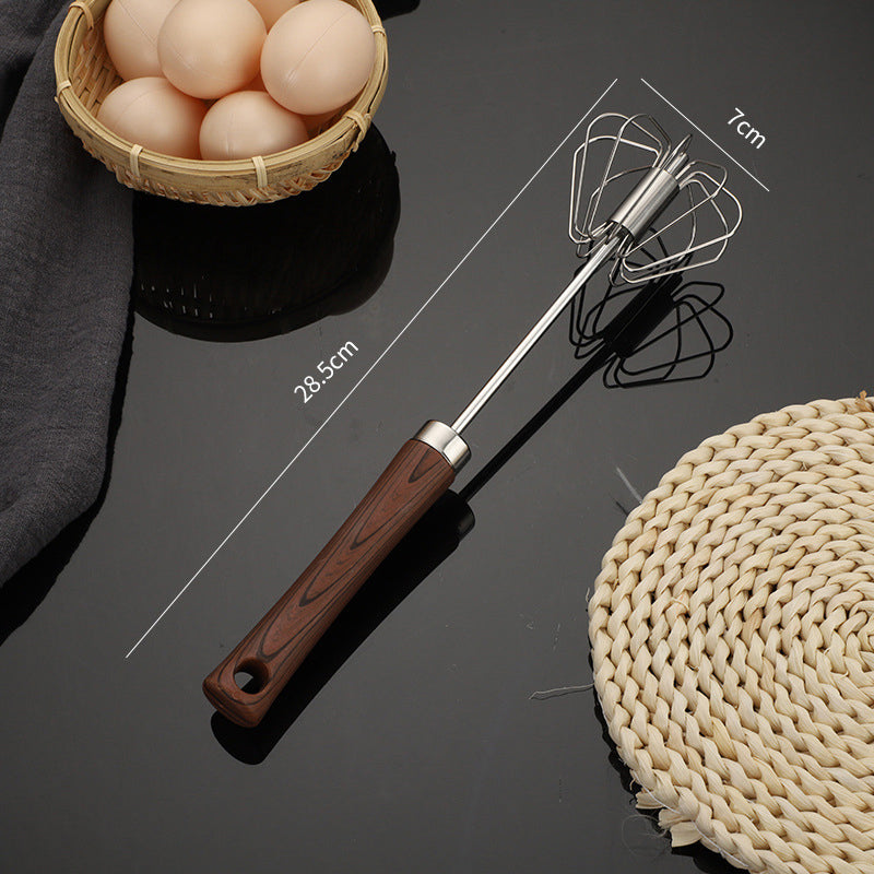 Stainless Steel Semi-Automatic Whisk with Wooden Handle