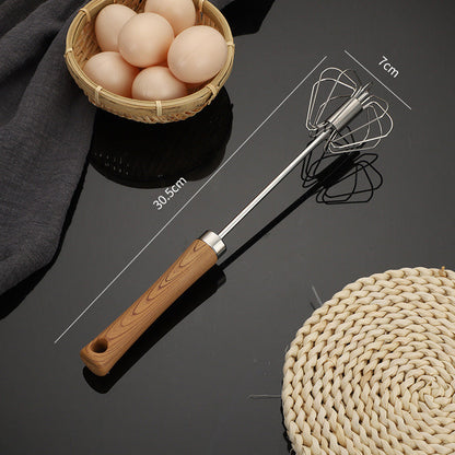 Stainless Steel Semi-Automatic Whisk with Wooden Handle