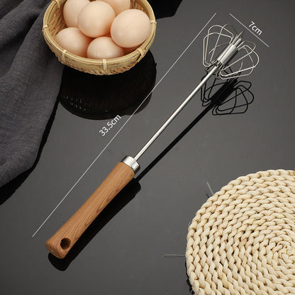 Stainless Steel Semi-Automatic Whisk with Wooden Handle