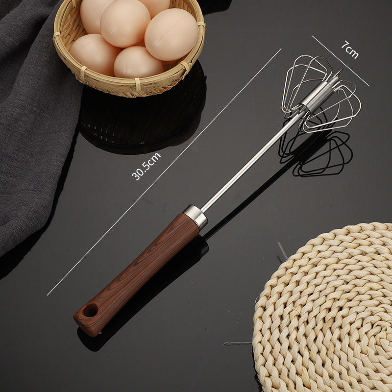 Stainless Steel Semi-Automatic Whisk with Wooden Handle