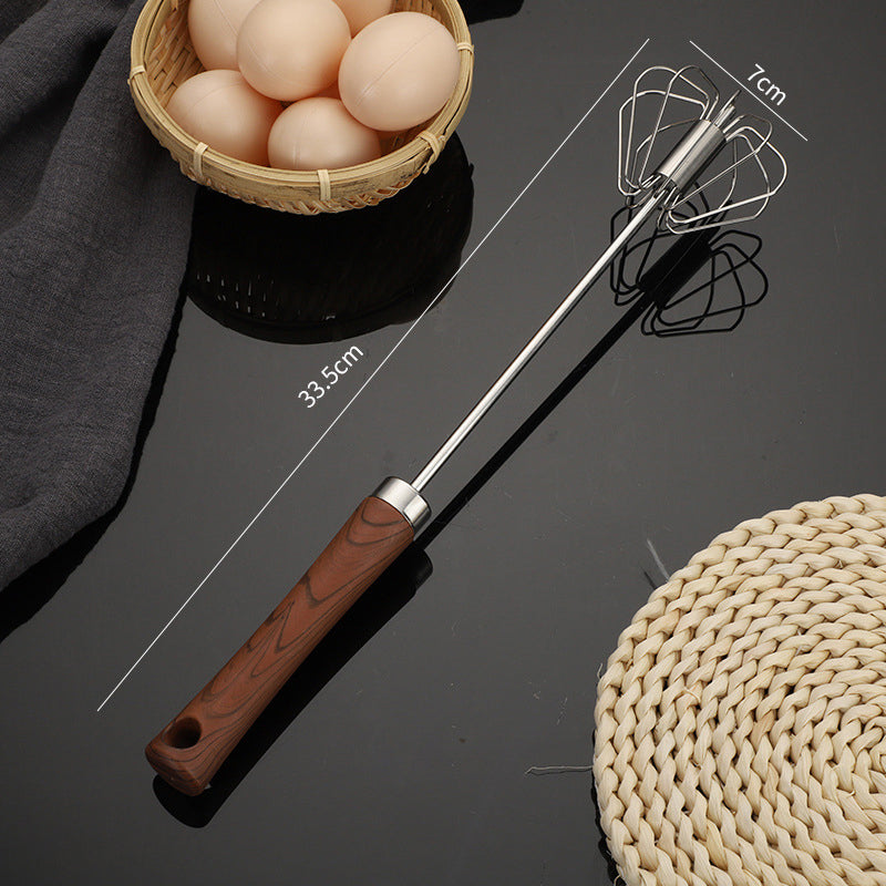 Stainless Steel Semi-Automatic Whisk with Wooden Handle
