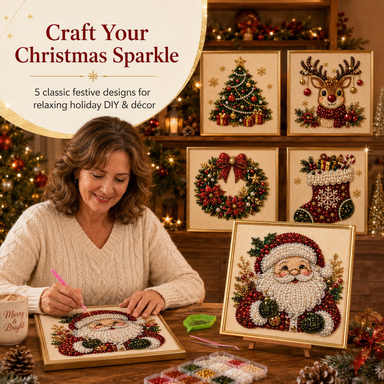 🎄Christmas Pre Sale ￡7.99!!⚡50K+ SOLD!🎅🧘Relaxing & Beginner-Friendly - 🎨💎DIY Christmas Pearl Art Kit